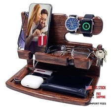 Gifts for Men Women Dad Husband Boyfriend Wood Phone Docking dark brown picture