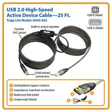 Tripp Lite U042-025 USB 2.0 Active Repeater Ext Cable 25ft A Male-A Female picture
