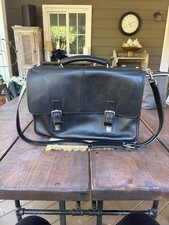 Coach Black Leather Briefcase Messenger 6455 Black Thompson Vintage picture