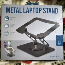 PrimeConnect Metal Laptop Stand Adjustable Foldable 360 Rotating Base Black picture