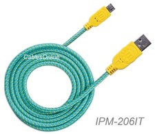 6ft Braided Hi-Speed USB A Male to Micro-B Male Device Cable, Teal/Yellow picture