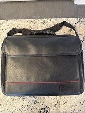 Targus Black Leather 2 Laptop Computer Messenger Bag w/ Shoulder Strap | Vintage picture