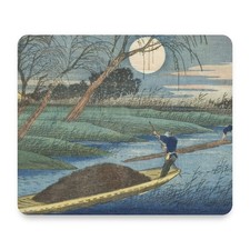 Hiroshige Moonlit River Japanese Woodblock Mouse Pad 9.25x7.75 Desk Mat picture