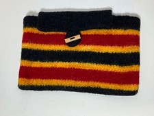 Hand Felted Wool Hand Knit Colorful Laptop Tablet Case Black Yellow Red 12x8 NEW picture