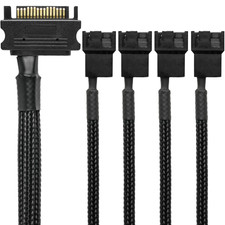 CRJ 15-Pin SATA to 4 PC Fan Power Adapter Cable - 12-inch (30cm), Black Sleeved picture