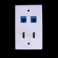 Ethernet Wall Plate 2 HDMI 2 CAT6 RJ45 Keystone Network Cable TV Female - Female picture