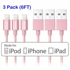 3X Lightning Cable 6Ft MFi Certified Rose for iPhone 11/XS Max/XR/X iPad Pro picture