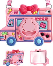 Silicone Case for iPad 10th & 11th Gen, 3D Cartoon Design, Rotating Stand, Pink picture