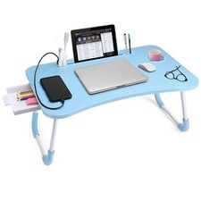 Slendor Lap Desk with Tablet Slot, Foldable Laptop Table Storage Blue  picture