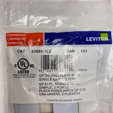 Leviton 43080-1L2 QUICKPORT Stainless Steel Wall Plate with ID Windows. 2-Port picture