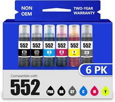 6PK T552 552 Ink Bottles for Epson ET-8500 ET-8550(BK/PBK/C/M/Y/GY) picture