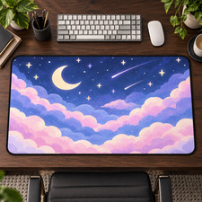 Celestial Desk Mat, Pastel Moon Cloud Mouse Pad, Dreamy Kawaii Desk Decor picture