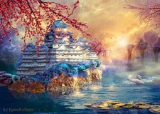 Landscape castle pond water trees sky retouching fall Custom Gaming Mat Desk picture