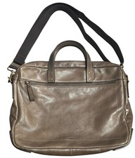 Fossil Double Zip Crossbody  Messenger Gag Satchel Briefcase Taupe Grey Leather picture