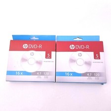 HP DVD-R 5pk 4.7GB 16X 120 Min Video in Slim Jewel Case Recordable Lot of 2 NEW picture