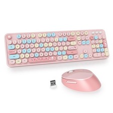 Owpkeenthy Pink Keyboard and Mouse Wireless, Cute Colorful Typewriter Keyboar... picture
