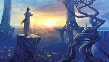 Landscape fantasy art sunlight men trees sky Custom Gaming Mat Desk picture