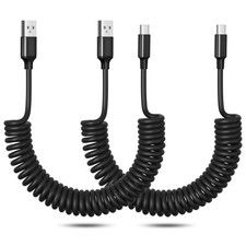 Coiled USB A to C Cable, OKRAY 2Pack Type C Car Charger Cord 3FT -  picture