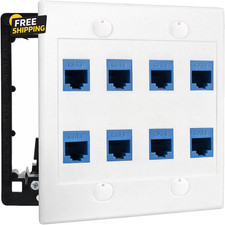 8 Port Cat6 Ethernet Wall Plate Double Gang RJ45 Female Keystone Jack White picture