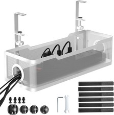 Under Desk Cable Management Tray White No Drill Metal Cord Organizer Clamp picture