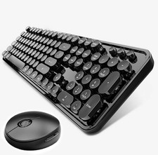 Wireless Keyboard Mouse Combo Retro Style Round Keycaps Windows PC Black picture