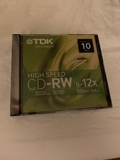 NEW TDK High Speed CD-RW 10 Pack 80min 700MB/Mo 8-12x Slim Case Rewritable picture