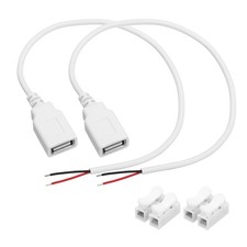 2Pcs USB Plug Pigtail, 0.3 M/1 ft Female 22 AWG 5V 3A with Wire Connector, White picture