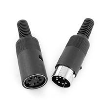 Pair Black Plastic Housing DIN 7 Pins Female Male Audio Video Adapter 6mm Dia picture