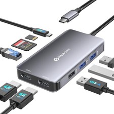 Reborn Laptop Docking Station Dual Monitor, 9-in-1 USB C Hub 4K 2HDMI Ports Gray picture