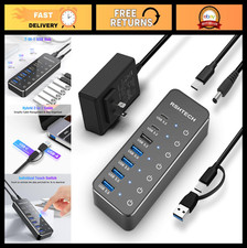 7-Port Powered USB Hub 3.2 with 10Gbps Speed, Touch Switches, 5V Adapter, Laptop picture