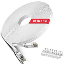 Cat 6 Ethernet Cable 50 ft White - Flat Internet Network LAN 50ft, white picture