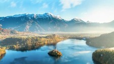 Landscape lake slovenia bled forest mist church snowy Custom Gaming Mat Desk picture