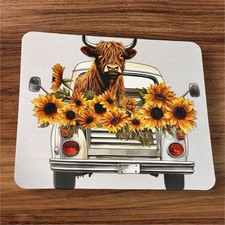 Highland Cow in a truck with Sunflowers  Mouse Pad for Office Desk Mat picture