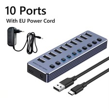 KEBIDUMEI USB 3.0 Hub 10-Port Splitter 5Gbps BC1.2 Individual Switches LED picture