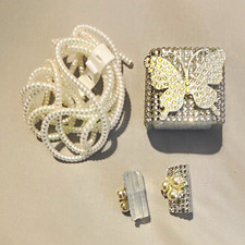 Rhinestone Butterfly Cord Organizer Storage w/ Pearl Cable Protectors Bling picture