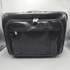 McKlein Black Leather Rolling Luggage Laptop Briefcase Expandable Handle 18