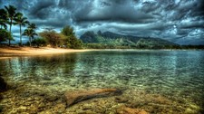 Landscape beach r tropical palm trees island overcast Custom Gaming Mat Desk picture
