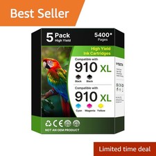Wiseta 910XL Ink Cartridges Black Color 5 Pack HP 910XL HP8020 HP8010 picture