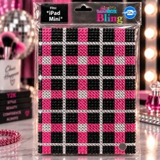 iPad Mini 1/2/3 Case A1432 A1489 A1599 Rhinestone Bling Hard Shell Pink Plaid picture