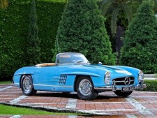 Cars 1957 mercedes benz 300 sl blue old motors trees Desk Mat Stitched picture