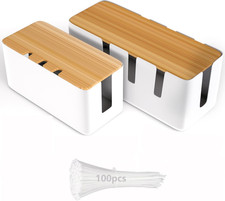 Cable Management Box Set with Wooden Lids and 100 Cable Ties Large Small Cord picture