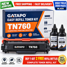 Black TN760 Toner 1‑Pack w/2 Refill Bottles High Page Yield for Brother Printers picture