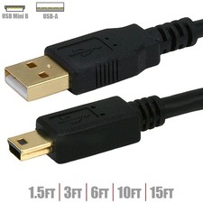 1.5 3 6 10 15FT USB-A Type A Male to 5-Pin Mini B Male Cable Cord Gold 28/24AWG picture