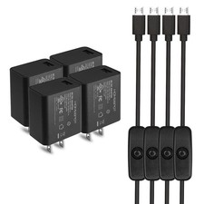 4 Pack 5V 3A UL-Listed Power Supply with Switch & 1.5m Micro USB Cable for Raspb picture