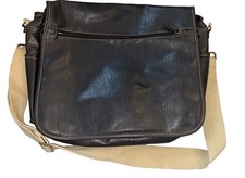 Vtg Franklin Covey Black Vinyl Messenger Bag Laptop Briefcase Crossbody Shoulder picture