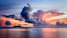Landscape nature sea horizon clouds island blue sunset Custom Gaming Mat Desk picture