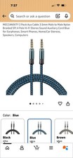 2Pcs Aux Cable 3.5mm Male to Male Nylon Braided 10Ft Auxiliary Cord Blue picture