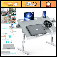 Foldable Adjustable Laptop Bed Tray Desk - Sturdy Lap Table with 2 Drawers, Grey picture