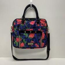 Betsey Johnson Blue Skull Rose Floral Laptop Bag Crossbody Satchel Patent Trim picture