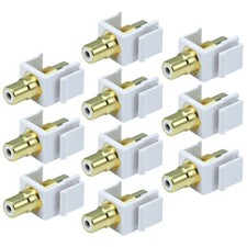 10x RCA Audio Video Keystone Jack Female AV Coupler Wall Plate White Center picture